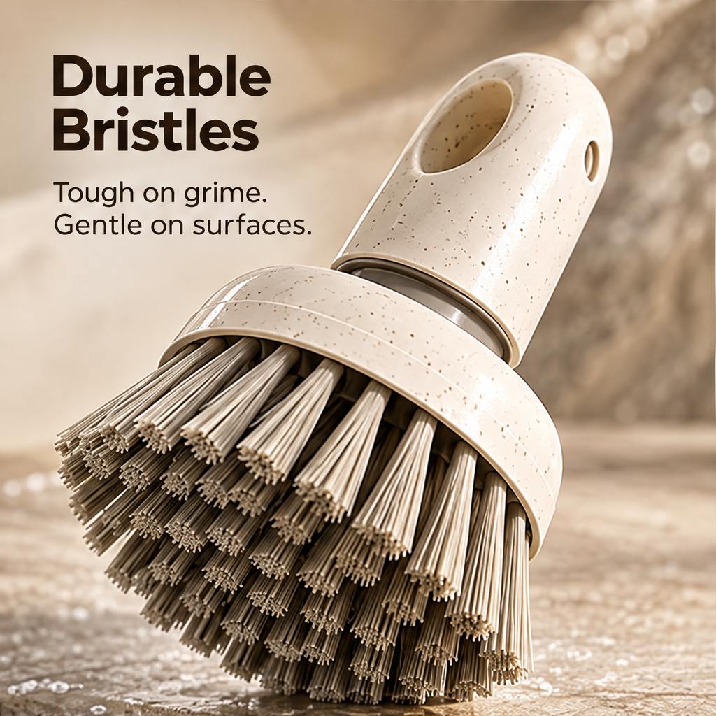 STONE speckled cream round scrub brush shown upright