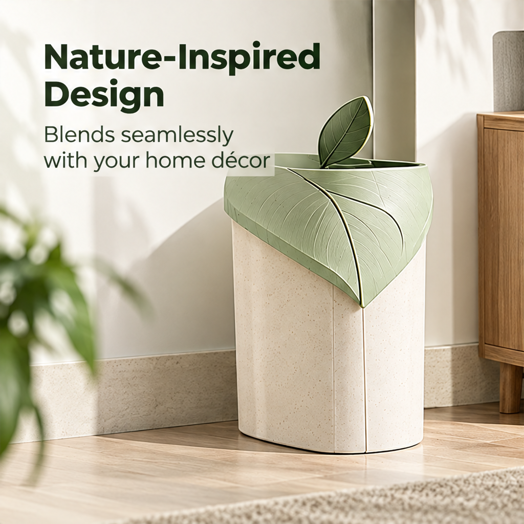 NATURA cream and green wastebasket displayed in a room corner