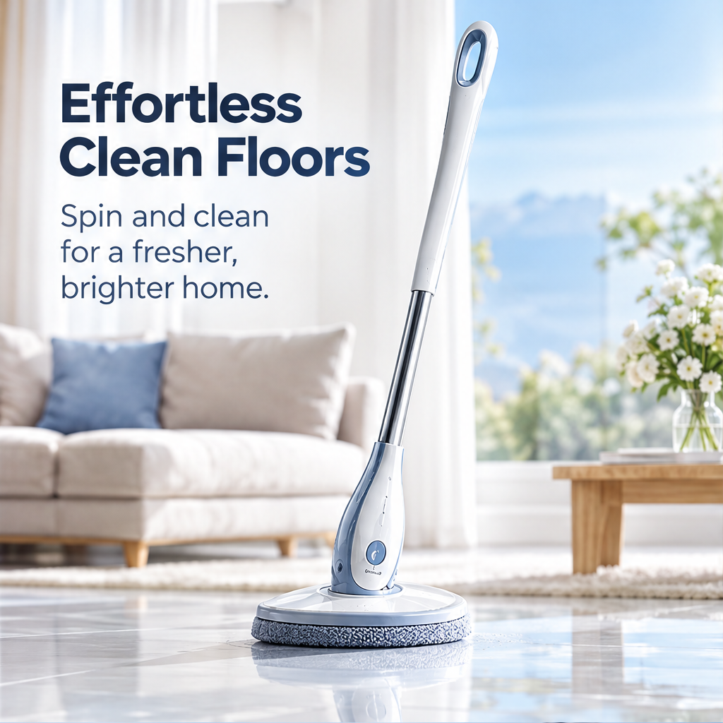 LUMINOUS spinning floor mop shown in a living room