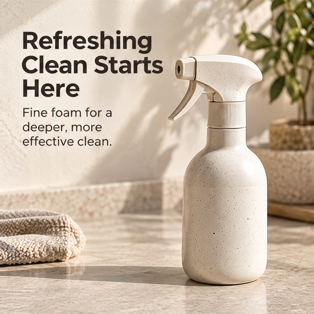 STONE speckled cream sprayer displayed with household cleaning accessories