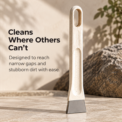 Close-up of the STONE scraper's recessed handle and oval opening