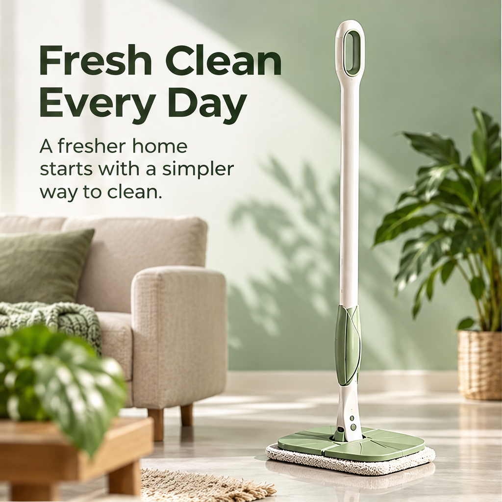 NATURA sage-green and cream flat mop against a green background without text