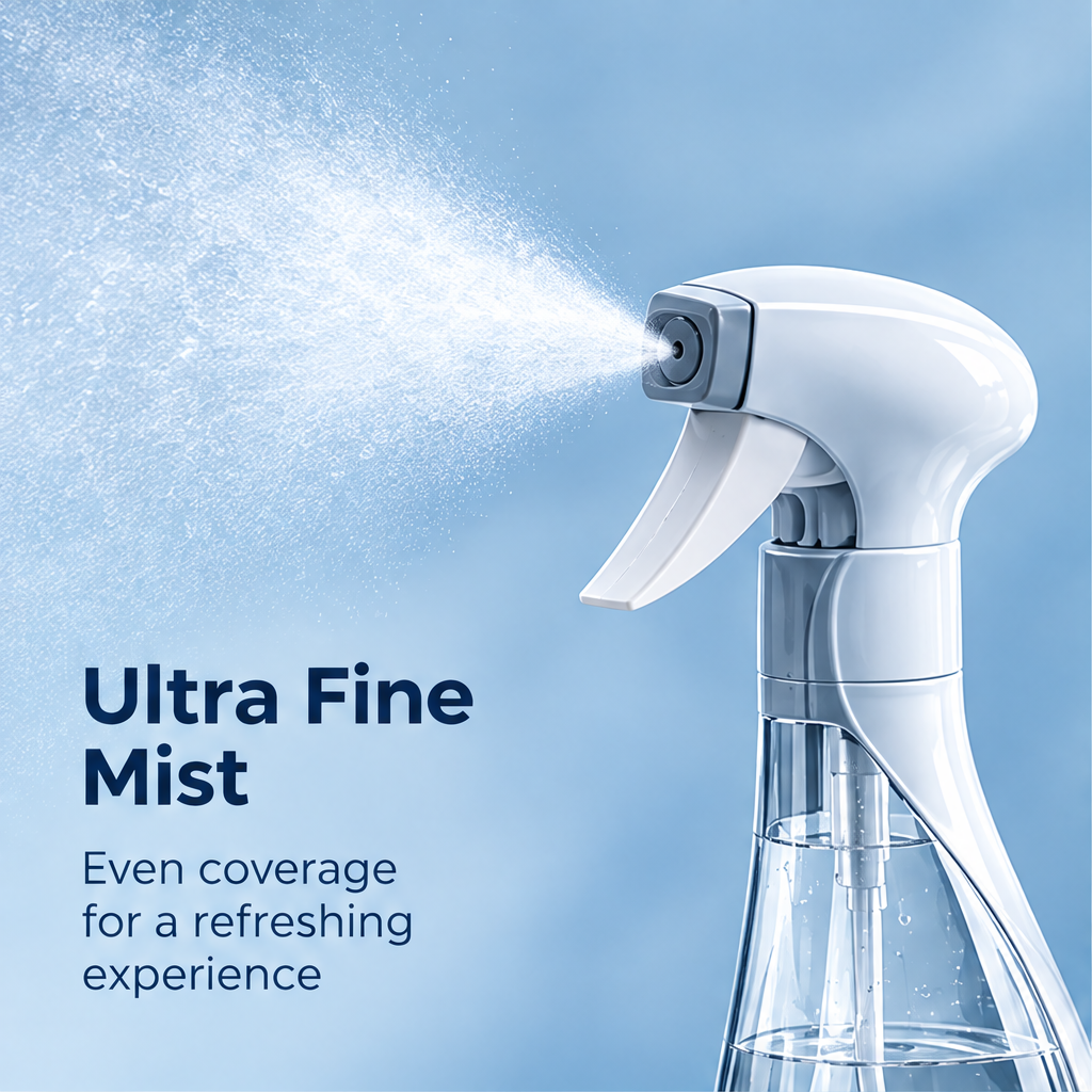 LUMINOUS curved clear trigger sprayer on a blue background without text