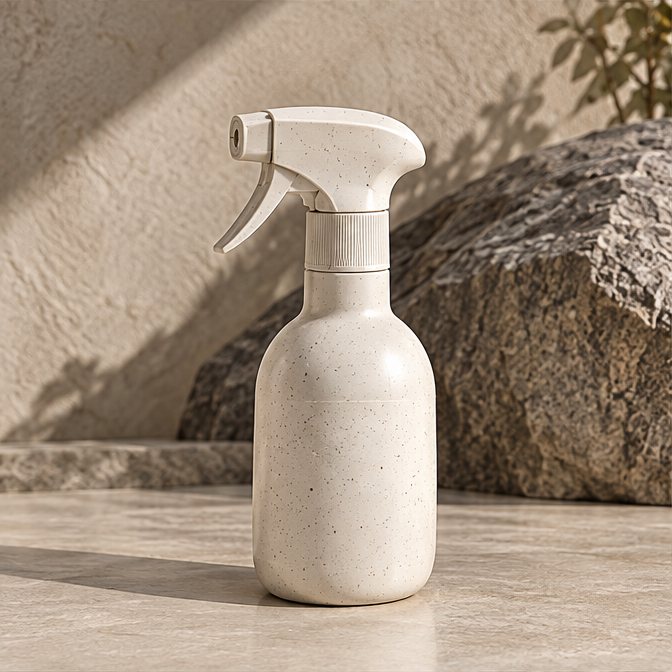 Hand operating the STONE sprayer with foam collecting on a surface