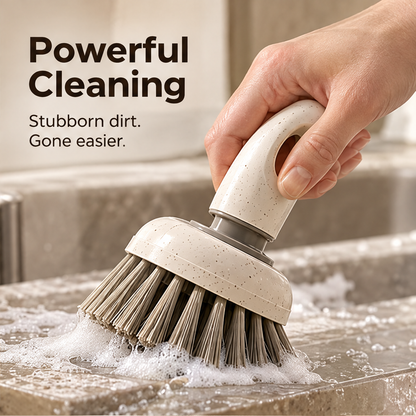 STONE compact scrubbing brush hanging from a wall hook