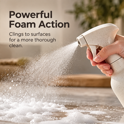 STONE speckled cream trigger sprayer against a rock backdrop without text