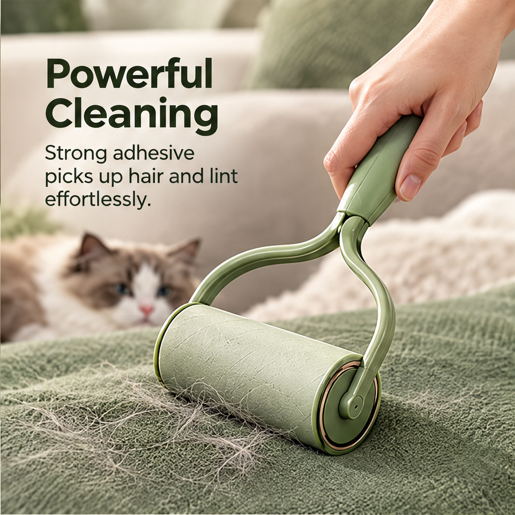 NATURA adhesive roller picking up pet hair from a fabric throw