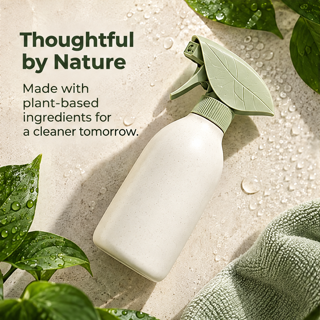 NATURA green and cream cleaning spray displayed in a home setting