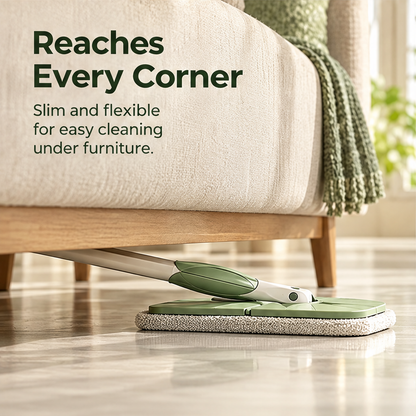 NATURA leaf-inspired floor mop displayed in a living room