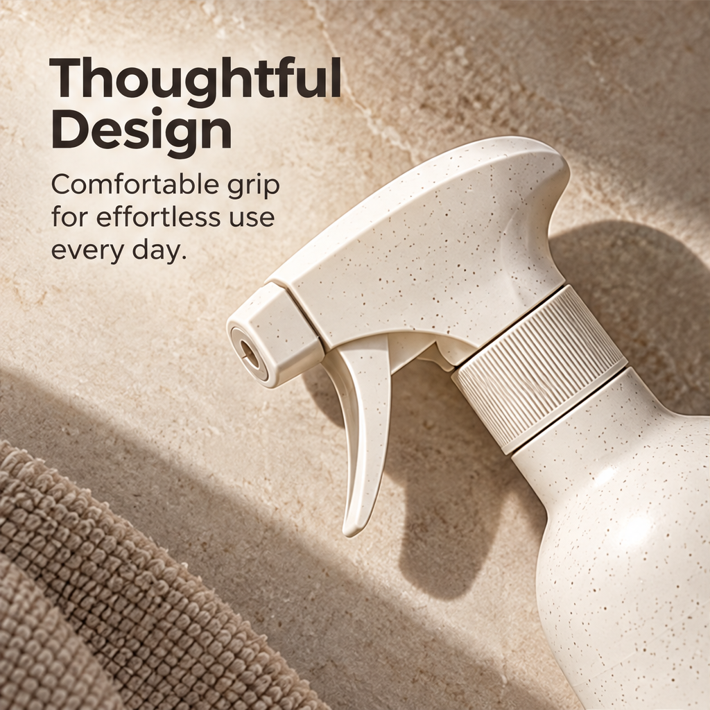 Close-up of the STONE curved trigger and ribbed bottle collar