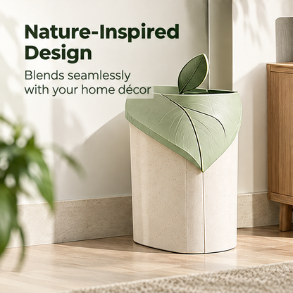 NATURA cream and green wastebasket displayed in a room corner