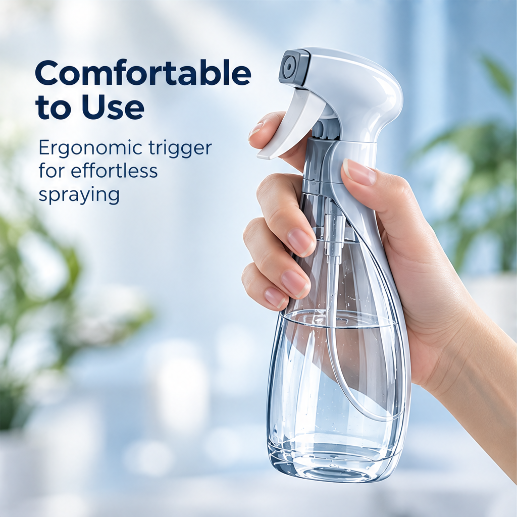 LUMINOUS transparent spray bottle with white and silver-tone detailing