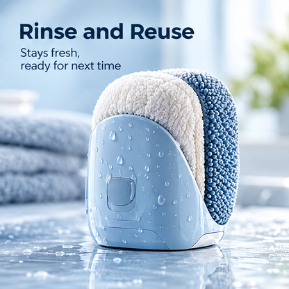 LUMINOUS textured cleaning sponge with a pale blue curved body