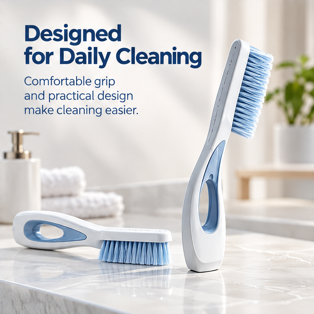 LUMINOUS white and blue cleaning brush shown from two angles